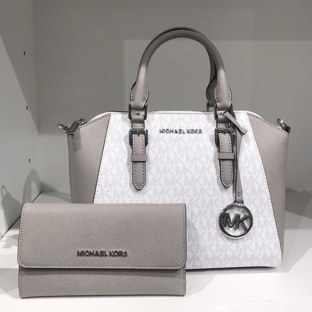 2pc Michael Kors Ciara satchel trifold wallet set - Picture 1 of 7